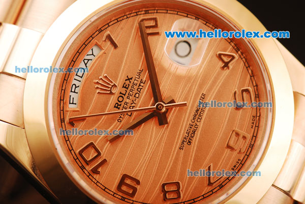 Rolex Day-Date II Rolex 3156 Automatic Movement Rose Gold Case and Strap with Rose Gold Dial and Arabic Numerals - Click Image to Close